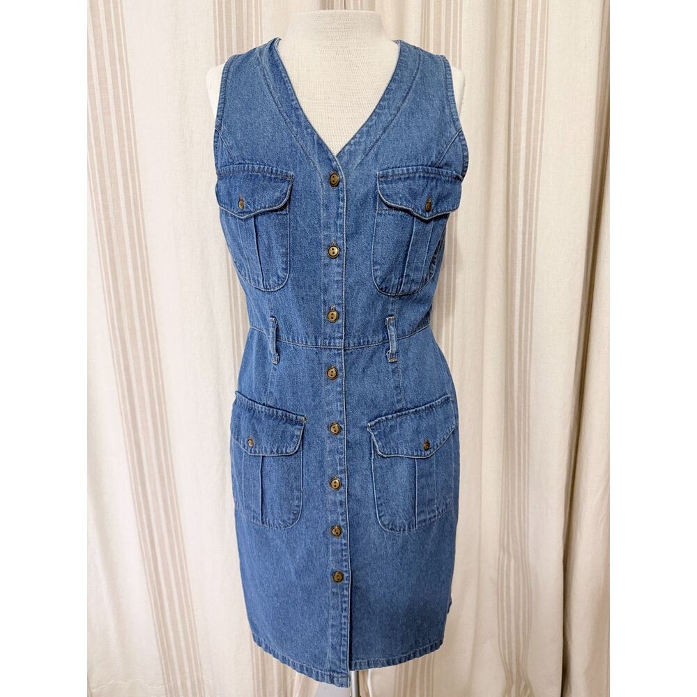 Vintage California Gold Rush Denim Utility Dress Medium 100% Cotton 90s